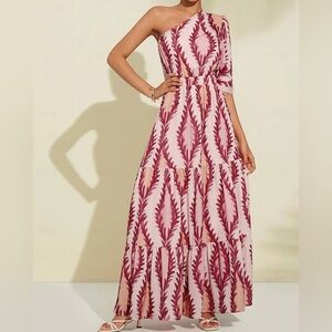 Adore Me One-Shoulder Pink and Red Dress